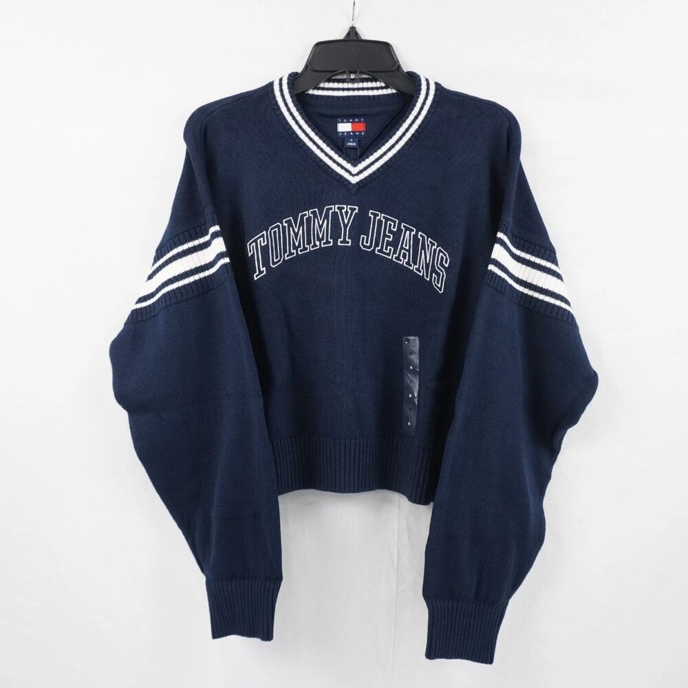 Tommy Jeans Varsity V-neck Cotton Sweater Sporty Cozy Everyday Comfort winter
